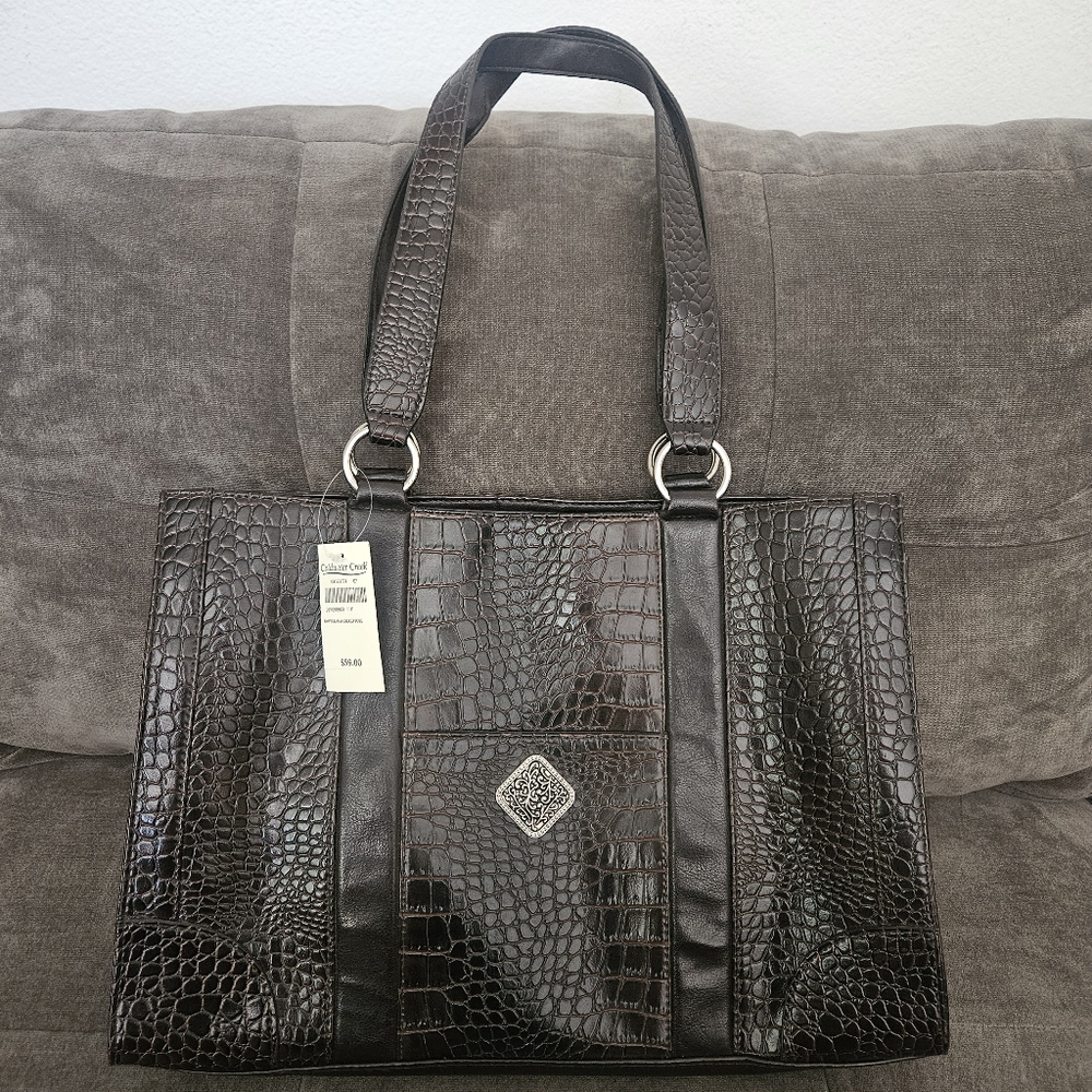 Coldwater Creek Juliana Croco Tote Bag Brown